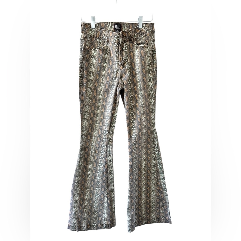BDG Metallic Snake-Print Flare Jeans in Bronze and Black